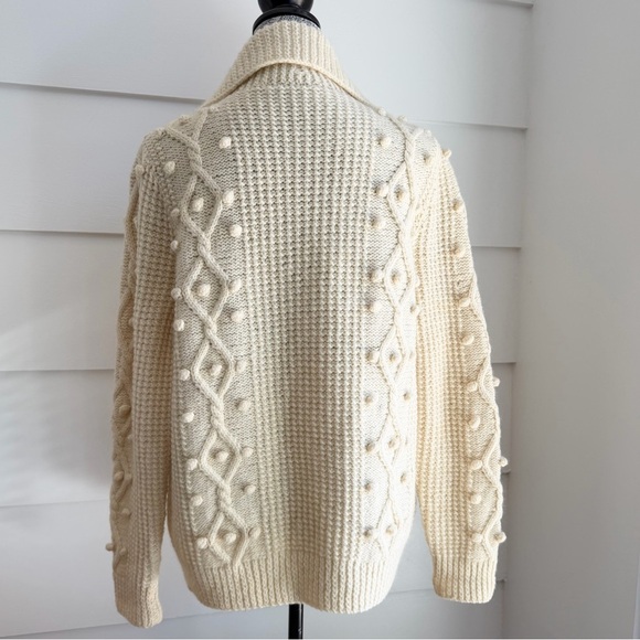 Vintage Cable Knit Cardigan Sweater with Wooden Buttons - Picture 4 of 6